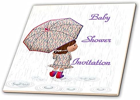 3дроза Слика На Девојка На Дожд Со Чадор Зборови Покана За туш За Бебиња-Плочки