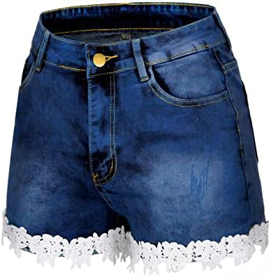 Летни искинати тексас шорцеви за жени фармерки од чипка од чипка се протегаат слаби панталони потресени уништени панталони џебови, ае