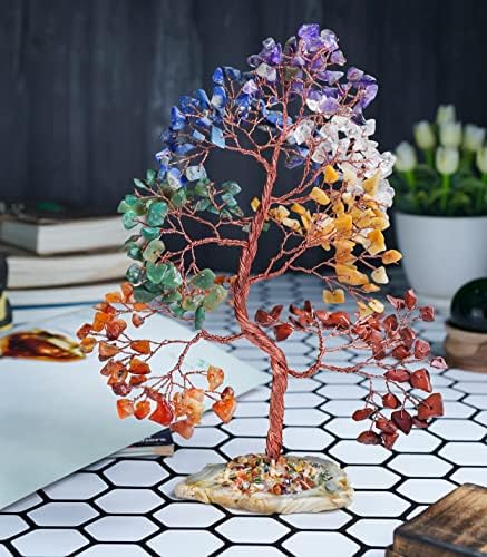 7 Чакра дрво на животот - Духовна мудрост, база на парчиња геодети, рачно изработено кристално дрво за позитивна енергија, креативност,