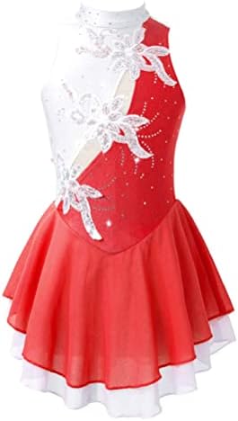 Аислор девојки лирски балетски танц фустан без ракави ригистони фигура на мраз лизгање леотарски фустан танцувачки лизгачки лизгања облечени