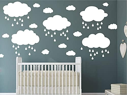 Големи бели облаци и дождовни капки налепници за wallидни украси за детска соба, декорација на домашни расадници JW584