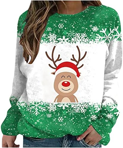 Womenенски добро утро Божиќ симпатична ирваси за џемпери на ирваси, обичен екипаж со долги ракави маички снегулка пулвер туничен врв