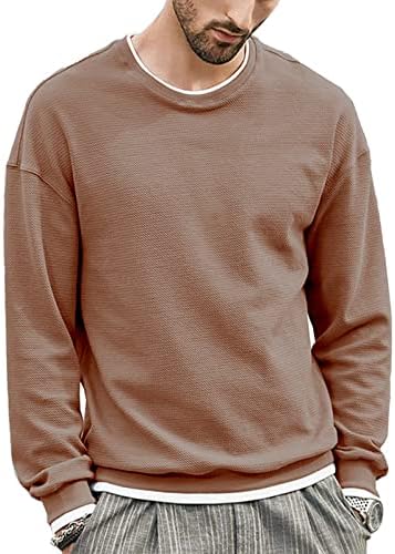 Менс пулвер џемпер со цврст моден моден моден врат со долг ракав плетени врвни џемпери за мажи