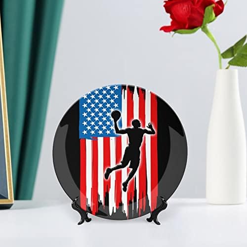 Американски знаме кошарка керамички украсни плочи со стојат коски Кина виси украси десертни плочи