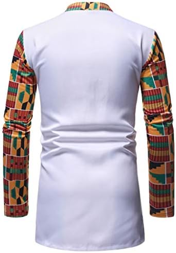 Машки случајни африкански Дашики печати две парчиња облека со долги ракави тенок фит панталони за кошули со хипстер