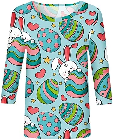 Велигденски кошули за жени 3/4 ракави врвови облечени случајни слатки печатени 2023 кошули трендовски блузи лабави меки туники