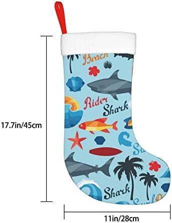 Божиќни чорапи на Аугенстер Смешна ајкула плажа сурфајќи двострано камин што виси чорапи
