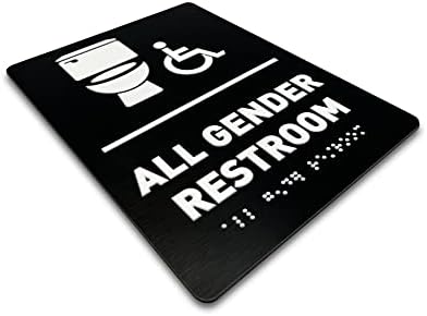 Сите знаци на родова тоалетот од GDS - АДА во согласност, достапна за инвалидска количка, подигнати икони и Брајово одделение 2 - Вклучува
