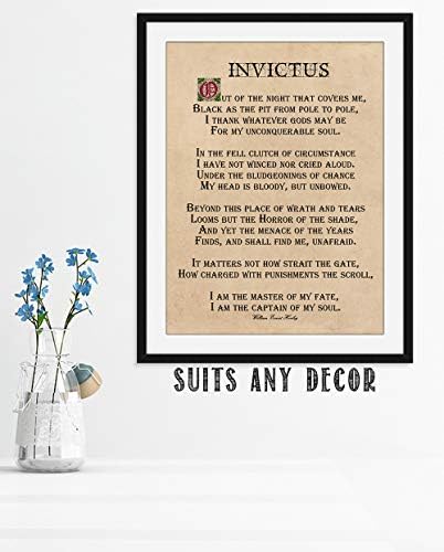 Invictus песна wallидна уметност, 11 x14 ООН врамен печатење - Зачудувачки инспиративен wallиден декор за кујна, спална соба, канцеларија, библиотека подарок за ветеран, библи