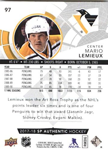 2017-18 SP автентичен 97 Mario Lemieux Pittsburgh Penguins хокеј картичка