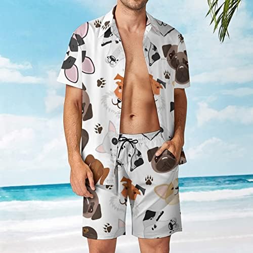 Кошули и панталони со слатки кученца и кучиња, маж и панталони со кратки ракави, летни облеки на плажа, лабаво вклопување на тренерки