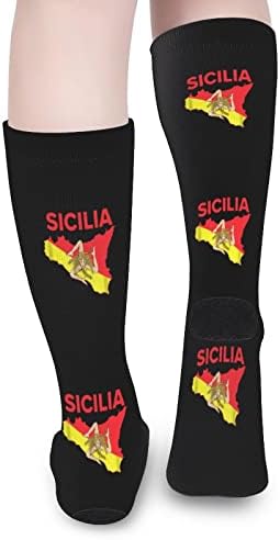 Карта На Знамето На Сицилија Боја Што Одговара На Високи Чорапи Модни Спортови Топли Чорапи За Мажи Жени