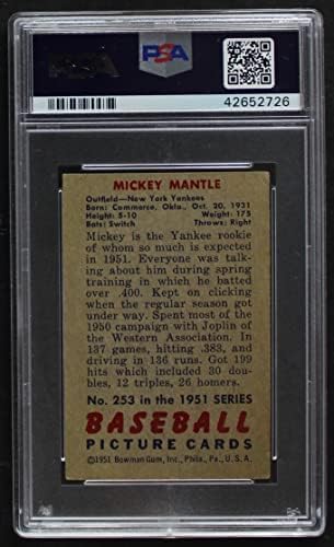1951 Bowman 253 Mickey Mantle New York Yankees PSA PSA 4,00 Yankees
