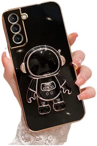 За Samsung Galaxy S21 FE Случај 6D Позлата Астронаут Скриени Штанд Со Капакот На Камерата,Луксузни Сјајот Мека TPU Симпатична