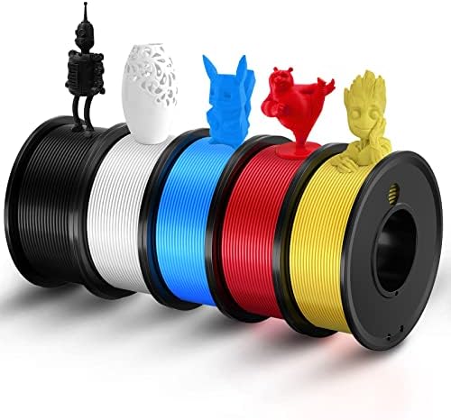 Филамента за печатач HAOSEGD 3D PLA 1,75 mm 3-D материјали за печатење 5 бои пакет печатење филимент 1,75 mm бело црно црвено сино