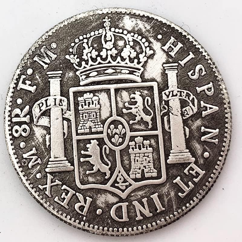 38мм Шпански Карлос III Двојна Колона Сребрена Монета 1776 Антички Бакар Сребро Комеморативна Монета Монета