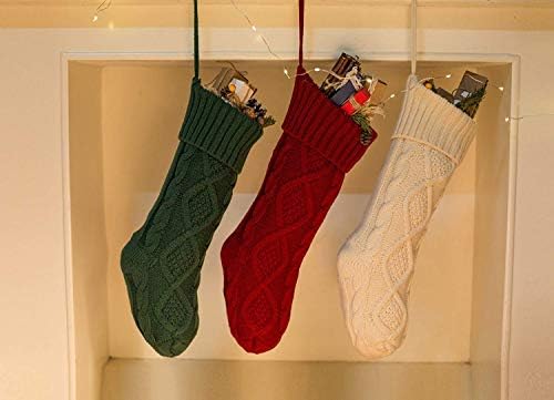 Frugnewlooks fnl- сет од 3, 18 '' Класичен празнична цврста боја Божиќни плетења, бели, црвени и зелени