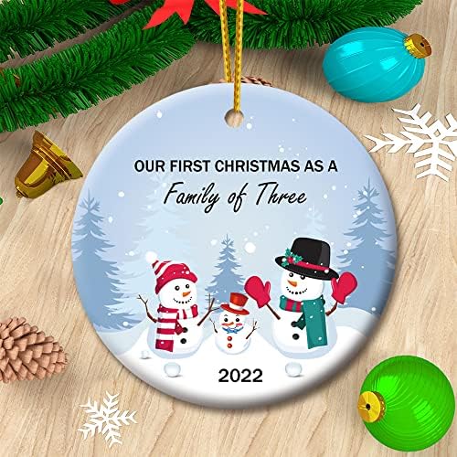 Нашиот прв Божиќ како семејство од три 2022 година, украс за новогодишна елка, подарок за чувари на снежни луѓе за бебиња нови