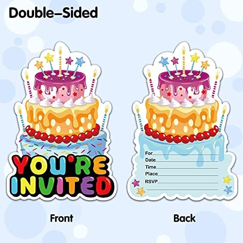 RZHV 15 пакет роденденски торта во форма на пополнување на забави картички со коверти за момчиња девојчиња тинејџери возрасни, смешни покани