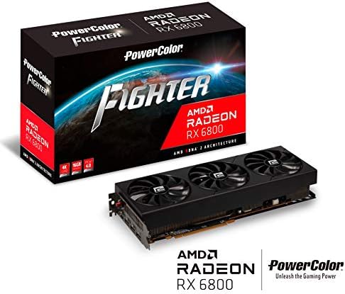 PowerColor Fighter Amd Radeon ™ RX 6800 Gaming Graphics Card со 16 GB GDDR6 меморија, напојувана од AMD RDNA ™ 2, RayTracing, PCI Express