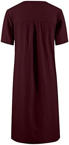 Fragarn Boho облеки за жени, женски памук и постелнина со тркалезен врат со цврст ракав, цврст фустан за шиење во боја