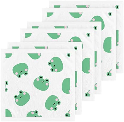 Алаза миење ткаенина сет симпатична зелена жаба на бела - пакет од 6, памучни крпи за лице, високо апсорбирачки и меки чувства
