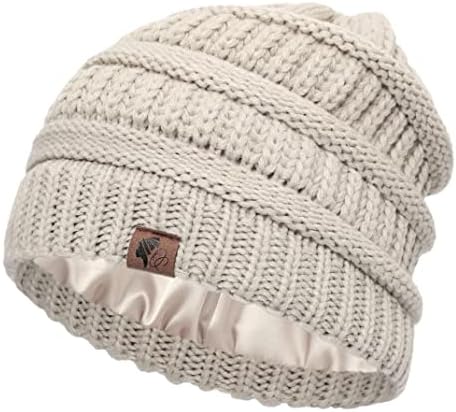 Оливија Силкс Чунки Сатен наредена Бин за жени - Сатен наредена Зимска капа - Топла сатен наредена Слаутна капа - бујни плетени капи.