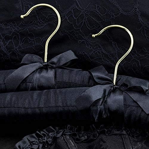 Закачалки за палто со сатен за закачалка - 4 пакувања, црно - без закачалка за пад на рамото