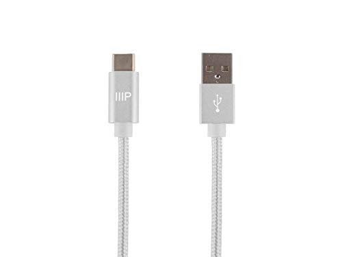 Monoprice USB 2.0 Type -C до Type -A Charge и Sync Најлон -плетенка кабел - 1,5 стапки - бело, брзо полнење, до 3 засилувачи/60 вати - серија