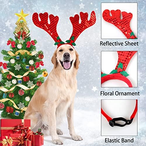 Божиќно кучиња Елк ирваси Антлер глава за глава црвена Божиќна облека за домашни миленичиња прилагодливи додатоци за мало кутре со средно