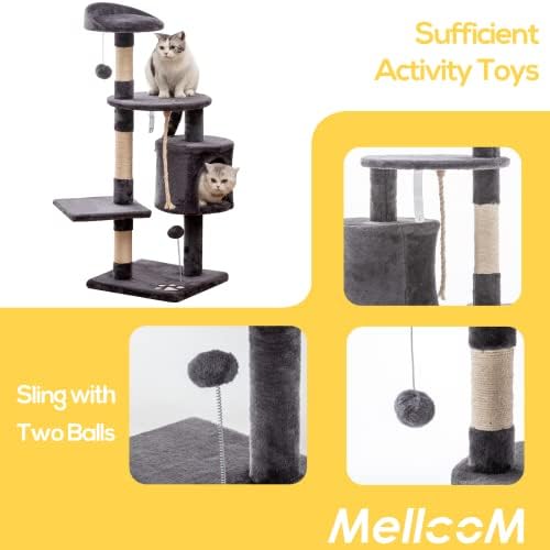 Мелком мачка дрво мачка кула за дозвола за мачки во затворен простор, 44 мулти-ниво на мачка кондо со мачка за гребење на мачки,