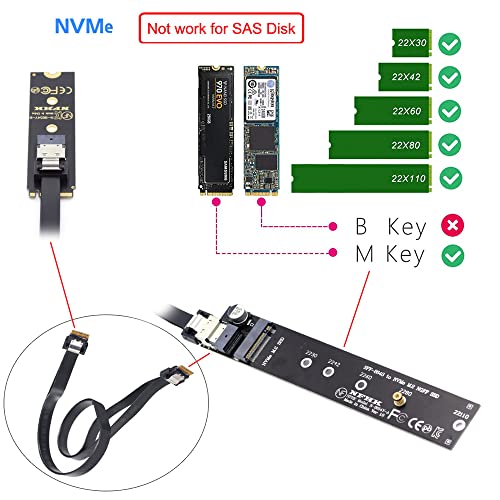 NFHK NGFF M-KEY NVME MALE до женски продолжен кабел 40см со SFF-8654 конектор за Mainboard SSD 2280/22110