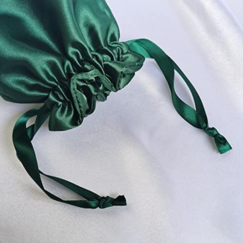 Меки сатенски смарагд зелени торби за влечење, вклучува маска за очи за спиење, лента за глава, сет на торби, совршен како свадба, сет за подароци
