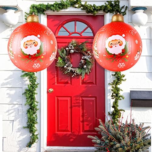 2 парчиња Божиќна топка на надувување - 24 инчи Божиќ украсени топка украси ПВЦ гигантски затворен надворешен Божиќ топка за празник двор