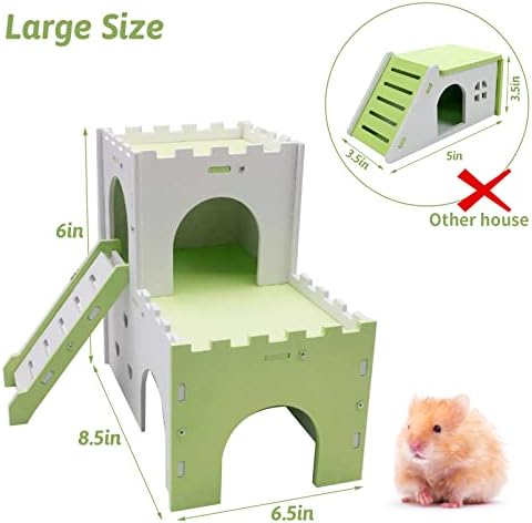 BNOSDM хрчак замок куќа Дрвена мала животинска скривалиште одвојлива живеалиште за живеалишта играчка играчка со скалила за сириски глувци џуџести глувци за глувци ?