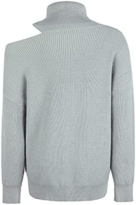 Џемпери за жени буци плетени долги ракави пулвер џемпер, обичен желка, отсечени лабави вклопувачки слаби скокач врвови сиво
