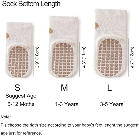 Јалоје бебе не лизгачки чорапи со трескави симпатични новороденчиња анти -лизгачки чорапи за мали деца и деца кои шетаат екипажот 5 пара