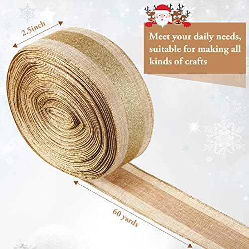 Божиќна златна лента со лента со лента злато сјај за завиткување лента лента со лента DIY жичен раб лента за домашен двор завиткување