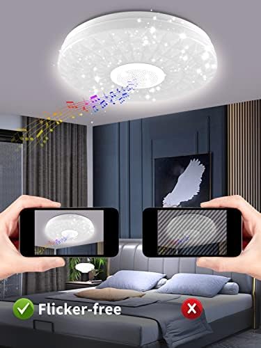 LED тавански светла, музичка таванска светлина со Bluetooth звучник, 36W RGB RGB боја ја смени светлината на спалната соба со апликација и далечински управувач, осветленост н?