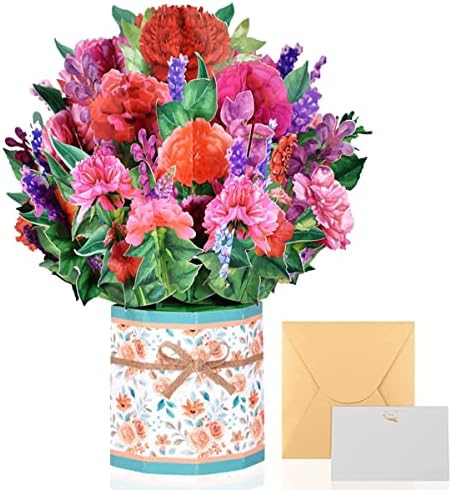 Чајлоти Поп-Ап Букет Со Цвеќиња Честитка ЗА ДЕНОТ НА Мајката 3д Хартиена Цветна Рачно Изработена Картичка Со Белешка Картичка И Плик Подароци