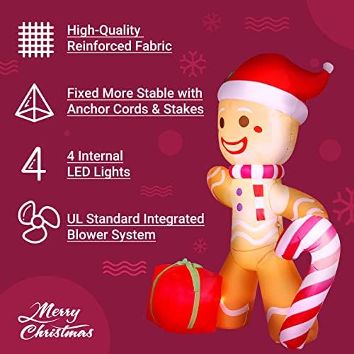Shinydec 8ft Божиќна декорација на надувување на джинджифилово со & бонбони, внатрешни LED светла, нов празничен двор надувување како подарок