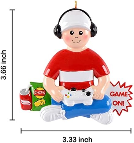 Максира персонализиран гејмер момче Божиќен украс - Орнамент за видео гејмер - Орнамент за игри со контролор на видео гејмер -