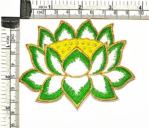 Кленплус 3 парчиња. Зелени Убави Цвеќиња Лотос Железо На Лепенка Везена Апликација Шие На Лепенка За Облека Фармерки Јакни Капи Ранци Кошули Додатоци