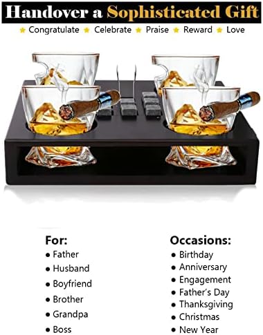 Сет на старомодни очила за виски од Безрат - Вклучува 8 камења за ладење со виски и додатоци на дрвена лента - 4 очила за бурбон од Шкотска
