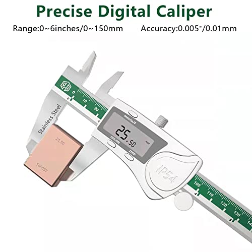 Дигитален дебеломер, 0-6 '', метрика Декирајч, инч, алатка за мерење на калипер на фракција, електронска алатка за мерење на