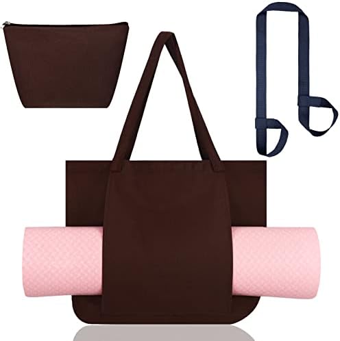 3 компјутери јога кеси поставени за жени, вклучувајќи 1 памучна јога торбички со јога мат носач џеб 1 патент торба за шминка козметичка торбичка