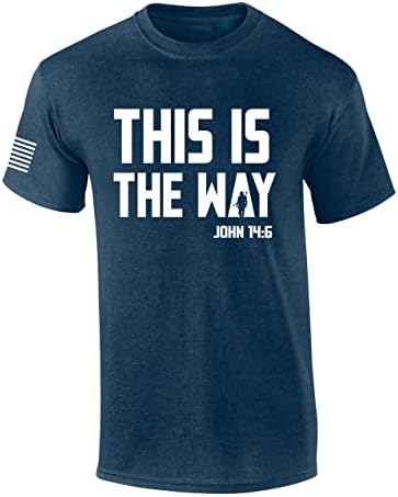 Менска христијанска кошула Ова е начинот на кој Johnон 14: 6 Писмото Графички маица со ракав на ракав на знамето