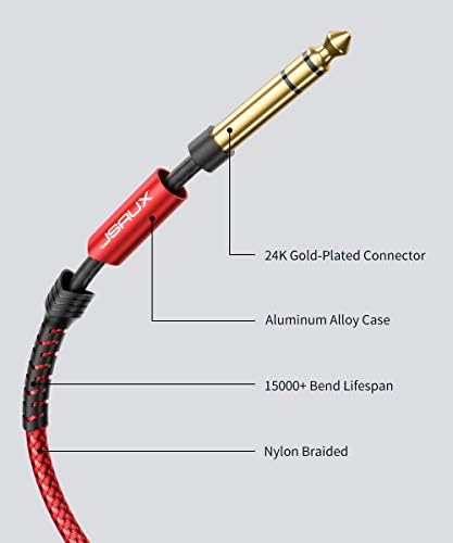 Jsaux 1/4 инчен кабел за гитара инструмент 4ft, 6,35 mm TRS до 6,35 mm TRS стерео аудио кабел машки до машки директно за електрична