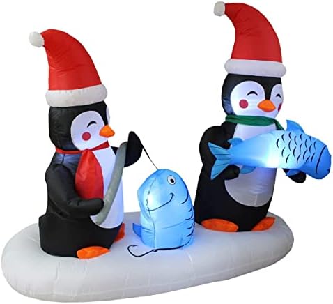 Два божиќни украси за украси, вклучуваат 5 нозе високи Божиќни надуени Дедо Мраз и три ирваси на моторцикл, и 6 нозе долги надуени