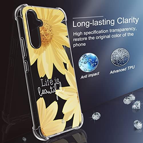 Ософтер За Samsung Galaxy A54 5G Случај Девојки Жени Цвет Цветни со 2 парчиња Заштитник На Екранот Амортизација Флексибилен Tpu Гумен Телефонски